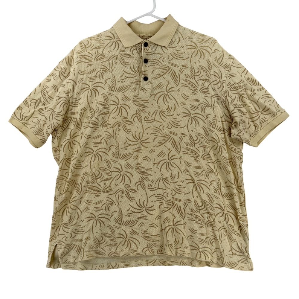 Vintage‎ Ocean Pacific Polo Shirt Mens Large Beige Tropical Cotton Knit Hawaii